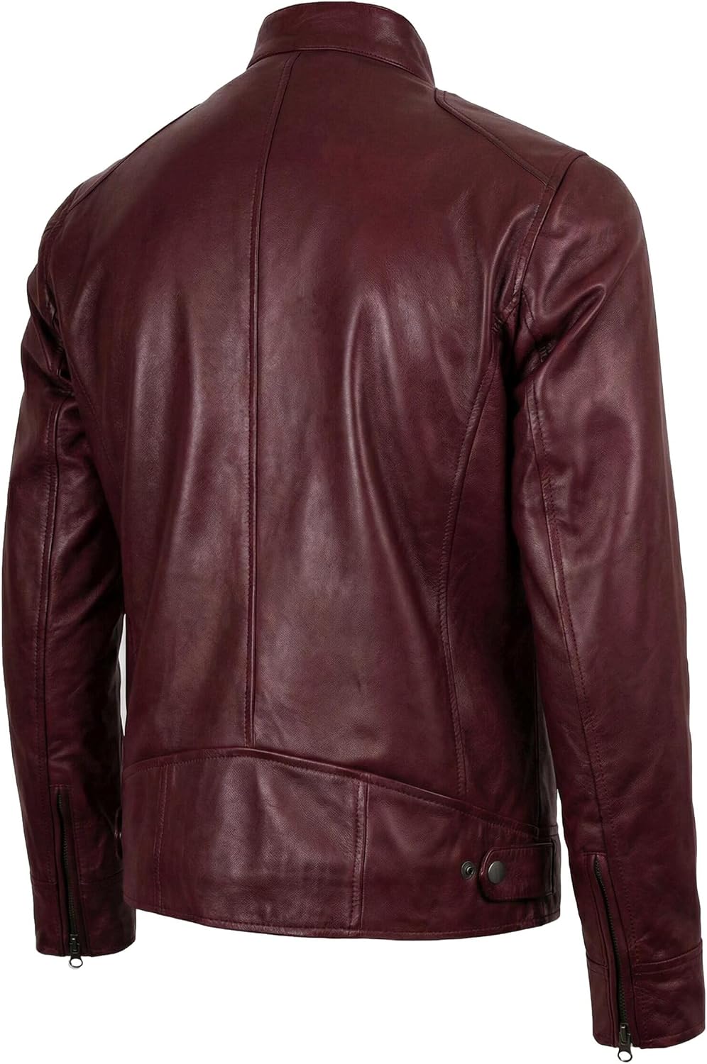 Mens Real Lambskin Cafe Racer Leather Jacket - Classic Motorcycle Genuine Leather Jackets for Men