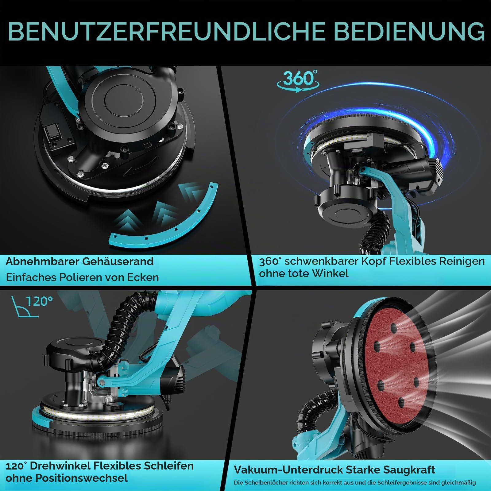 Bluebow Trockenbauschleifer mit Integriertem Staubsauger für Wand Decken