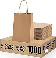 Vista 19 de METRONIC Paquete de 200 bolsas de papel blanco de 5.25 x 3.75 x 8 pulgadas, bolsa de regalo pequeña de papel kraft con asas recicladas para fiestas