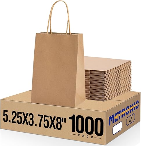 Miniatura 19 de METRONIC Paquete de 200 bolsas de papel blanco de 5.25 x 3.75 x 8 pulgadas, bolsa de regalo pequeña de papel kraft con asas recicladas para fiestas