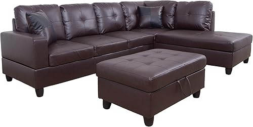 Miniatura 26 de Golden Coast Furniture - Juego de sofá seccional en forma de L, juego de sofá de sala de estar, sofá seccional de cuero con otomana de Negro y