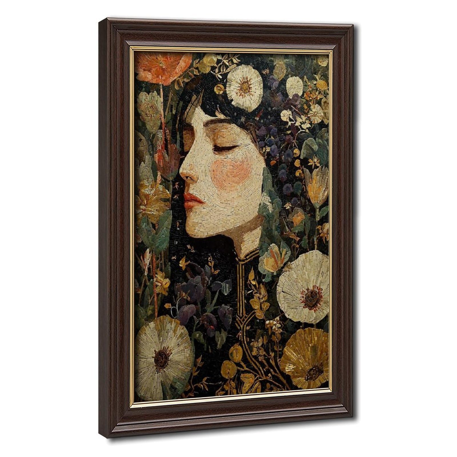 Bareronor Turquoise Floral Mosaic Woman Portrait Canvas Poster Bedroom Decor Landscape Office Room Decor Gift 24" L X 36" W