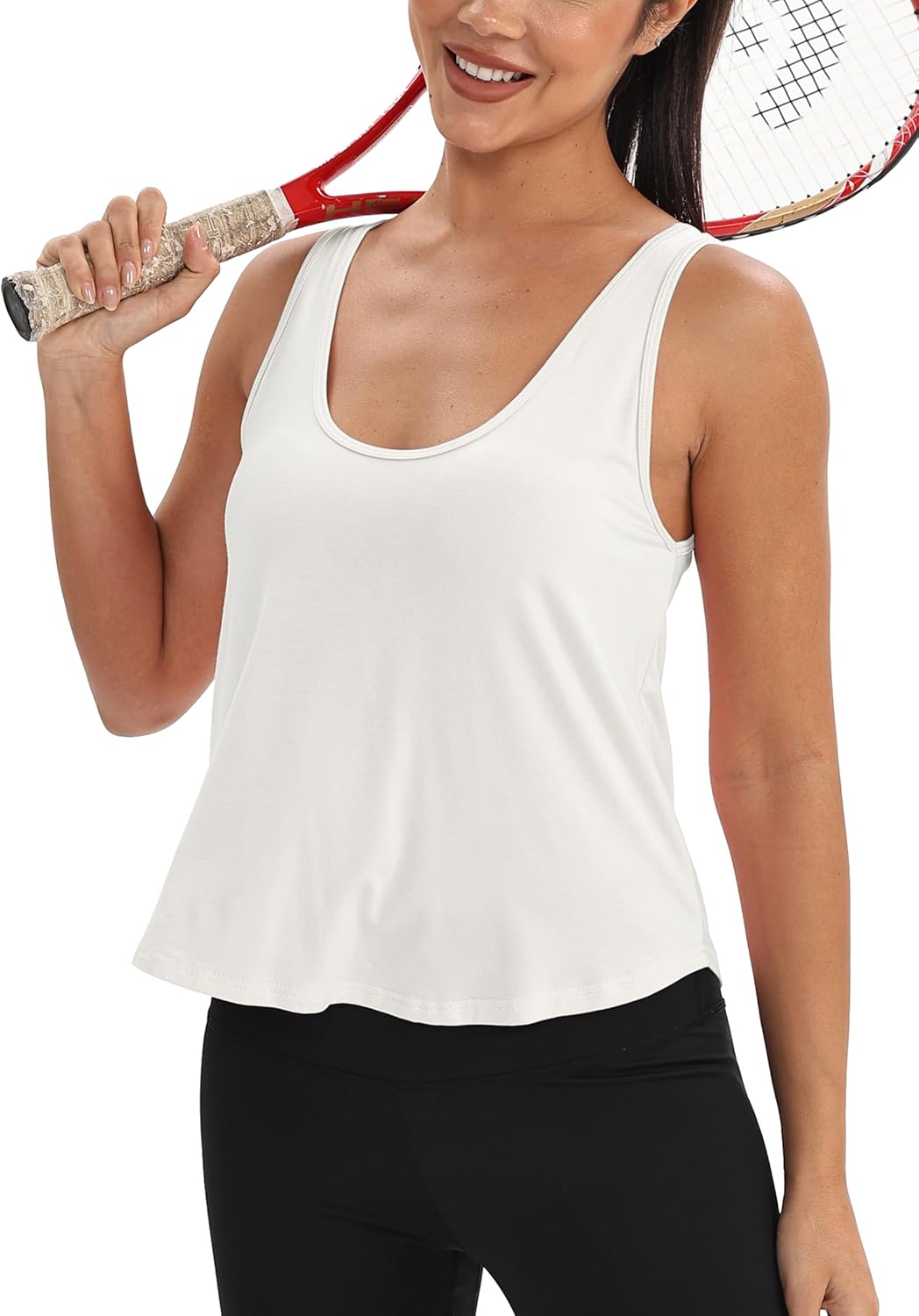 Mippo Workout Tops for Women Cropped Sleeveless Tank Tops Scoop Neck Athletic Yoga Gym Shirts Loose Fit - Image 4