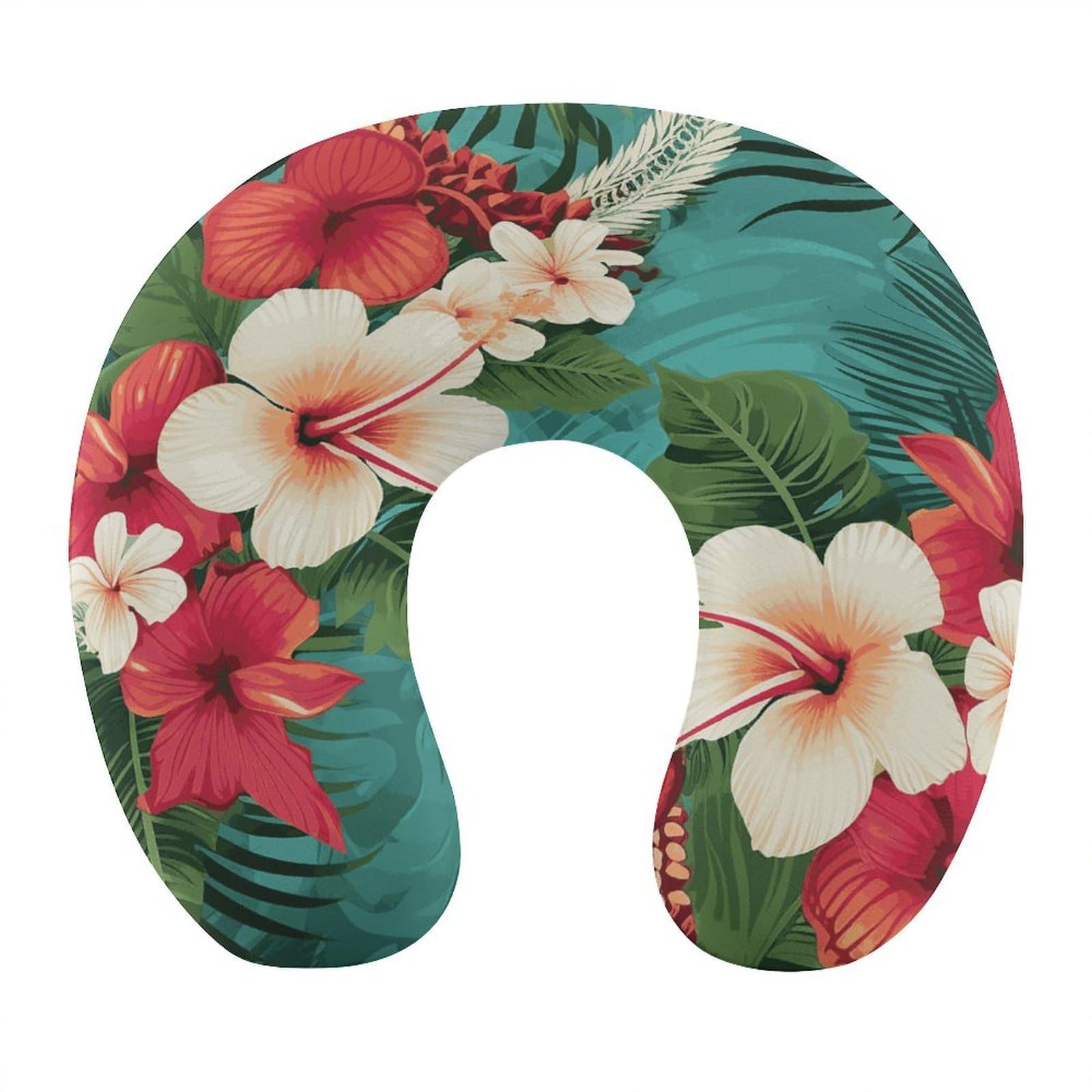 Btcowzrv Style Tropical Hibiscus Pattern U Shaped Neck Pillow Travel Pillows
