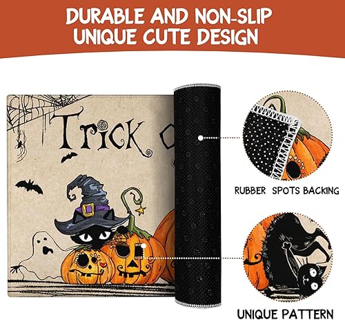 Miniatura 7 de Faptoena Juego de 2 tapetes de cocina de Halloween, tapetes y alfombras antideslizantes y lavables para decoración del hogar, decoración de