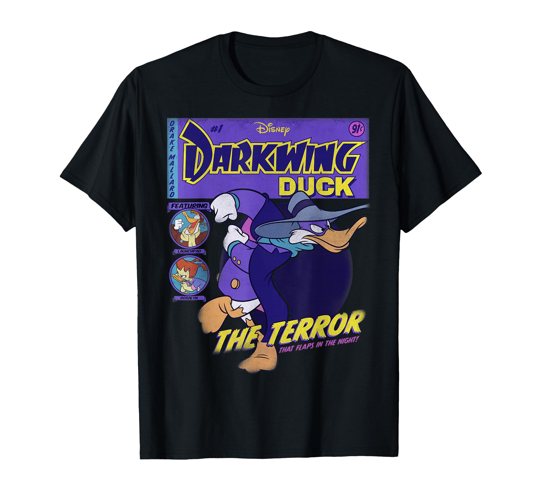 Darkwing Duck Black T-Shirt: Classic Fit, Crew Neck, Adult, Short Sleeve