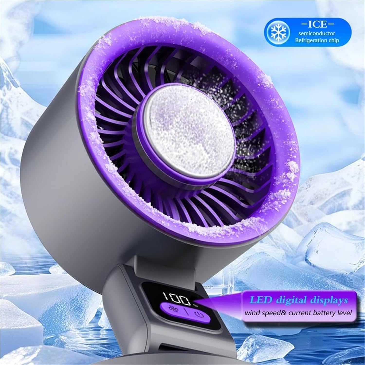 Portable 2 in 1 ICE-compress dual fold high speed fan,Brushless motor and rechargeable Use for desktop or hanging on wall