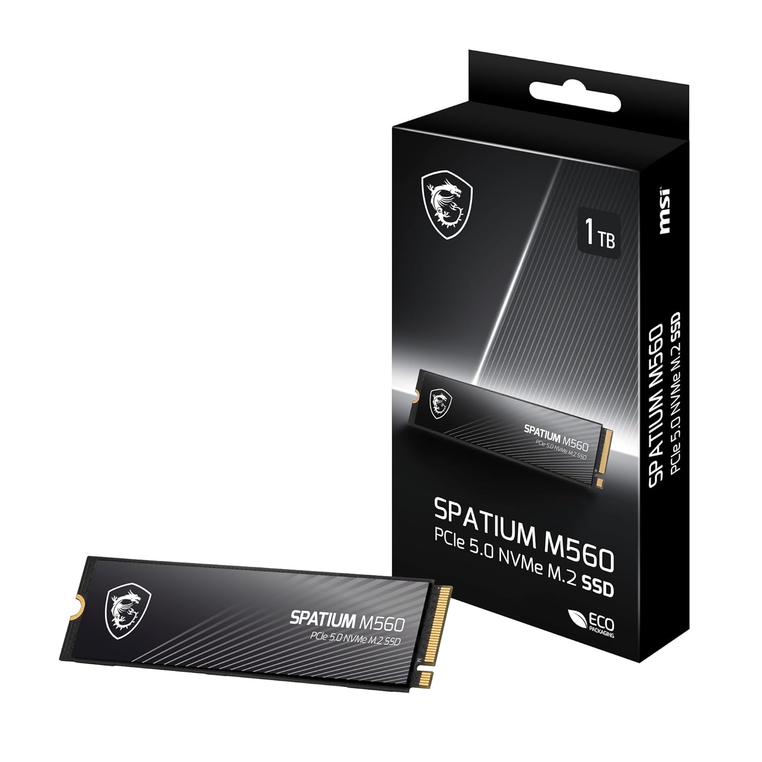 msi SPATIUM M560 PCIe 5.0 NVMe M.2 1TB Portable SSD, 1TB Internal Solid State Drive, Speeds Up to 10200MB/s, USB-C, Reliable Storage for Gaming, Students, Professionals, Black