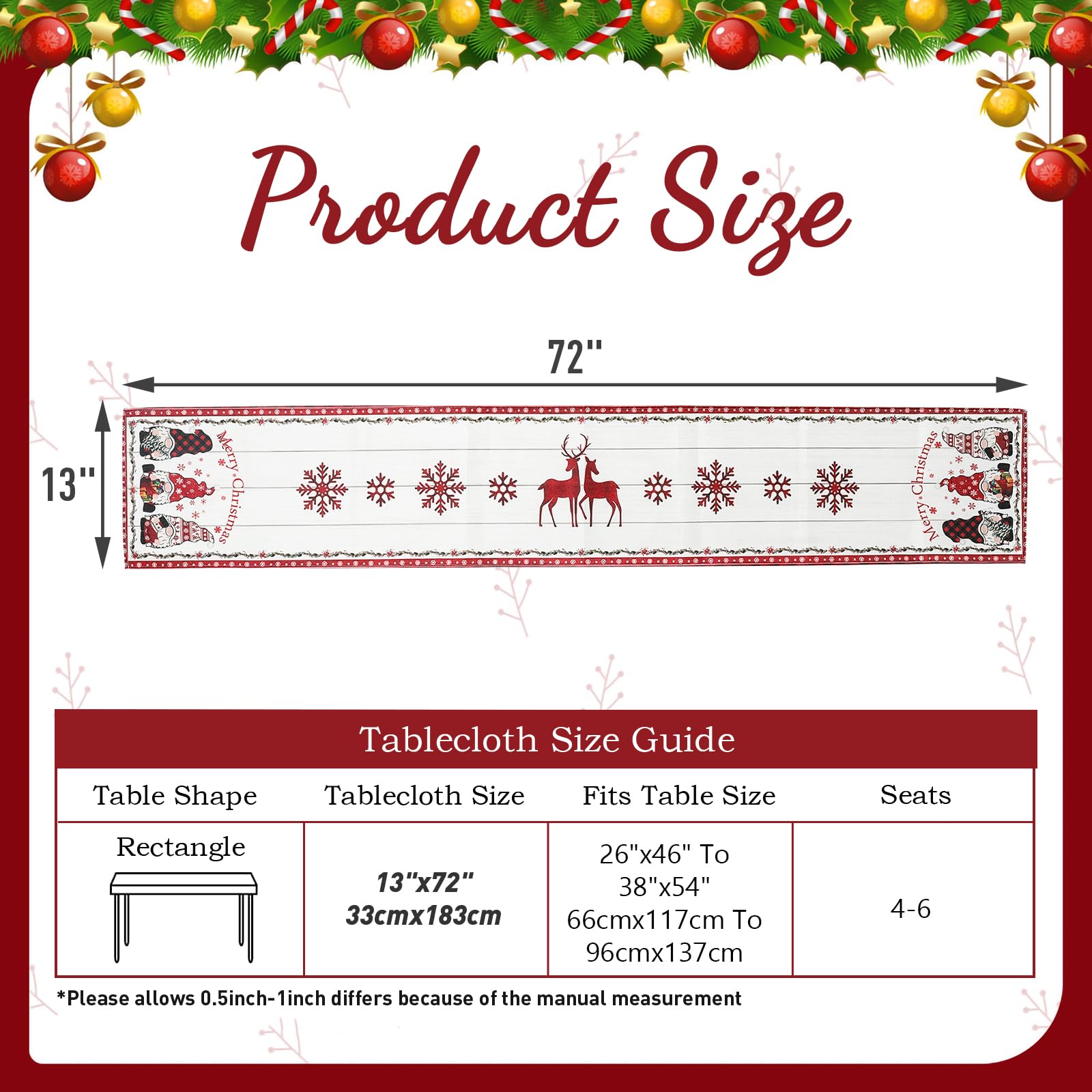 Runner Da Tavolo Natale 33x183 Cm - Decorazione Invernale Con Albero E Fiocchi Di Neve, Tovaglia Elegante