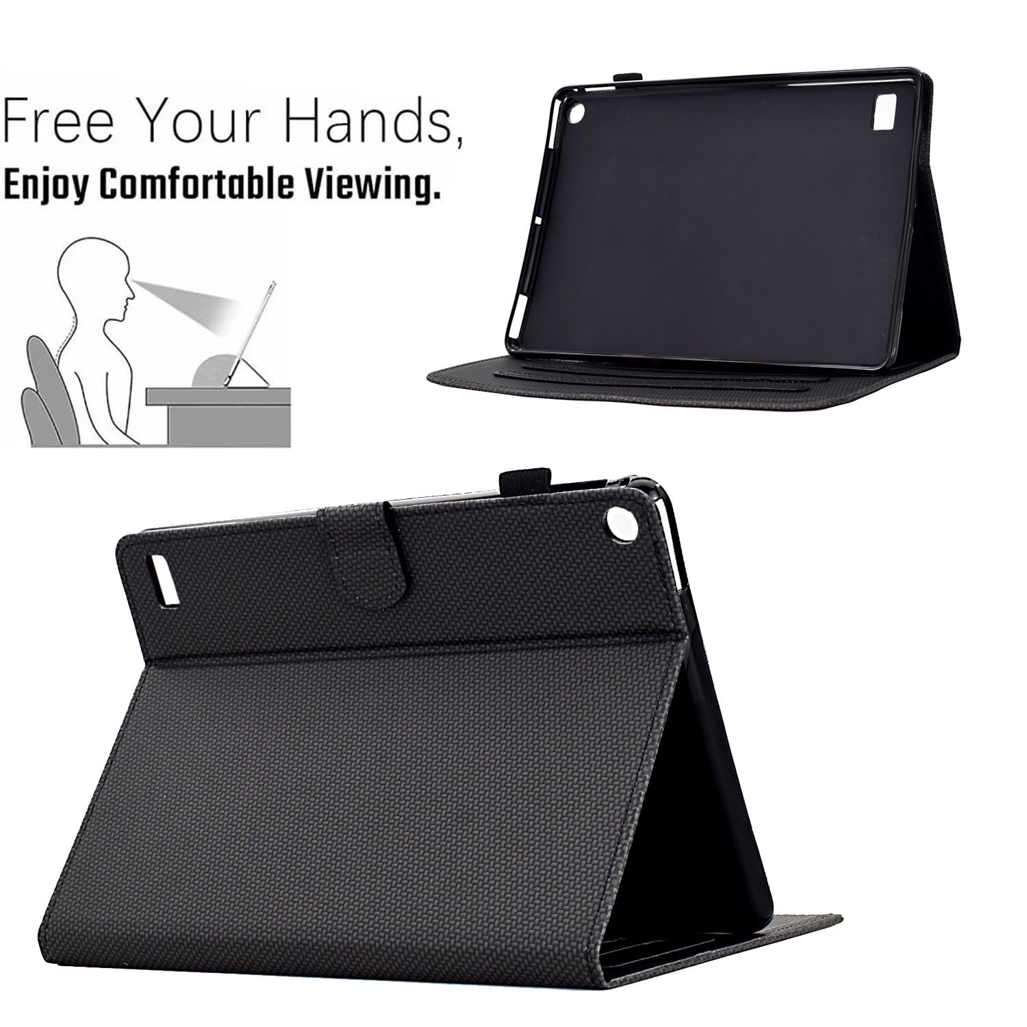 Kompatybilny z Kindle Fire 7 2019/2017/2015 (9./7./5. generacja) Etui Slim PU Leather Multiple Angle Stand Flip Case gniazdem na karty i automatycznym wybudzaniem/uśpieniem Cover Full Protective(Noir)