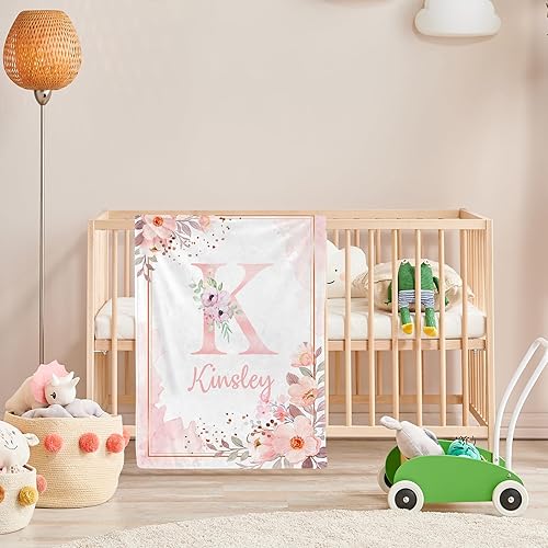 Miniatura 5 de Manta de bebé personalizada con nombre, manta personalizada con nombre floral para niñas pequeñas, mantas de franela suave, regalo conmemorativo