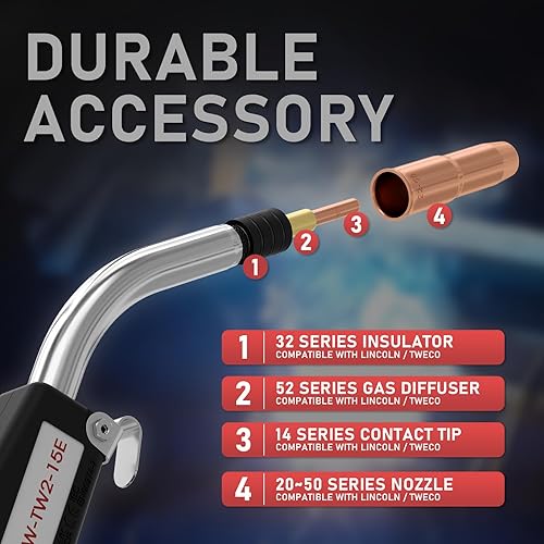 Miniatura 9 de YESWELDER Reemplazo de la antorcha de pistola de soldadura MIG de 15 pies 250A para Tweco #2 se adapta a Lincoln 200250L K533