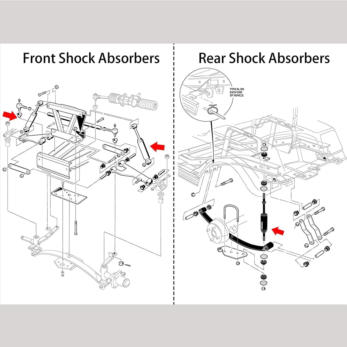 10L0L Golf Cart Front and Rear Shocks for Club Car DS G&E 1988-up,Precedent G&E 2004-up, Tempo 2018-up, OEM 1014235, 1014236, 1010991, 1015813, 1013164