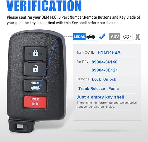 Miniatura 3 de Funda para llavero con mando a distancia para Avalon Camry Corolla Highlander Rav4 4 botones HYQ14FBA, solo una carcasa para llave