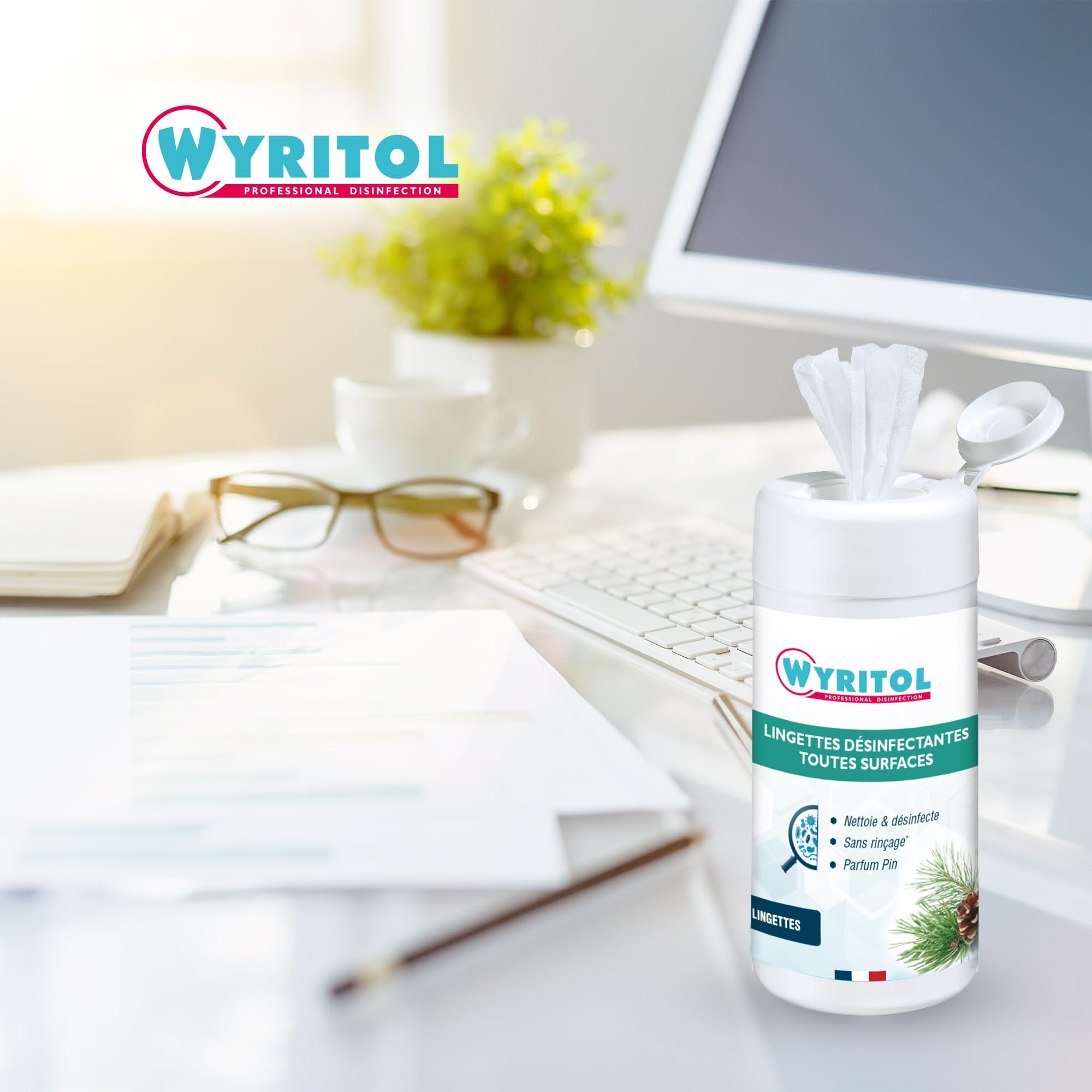 WYRITOL - Lingette désinfectante surfaces - nettoie et désinfecte - Sans rinçage - Usage unique - Multi usages - 120 pièces- Fabrication Française