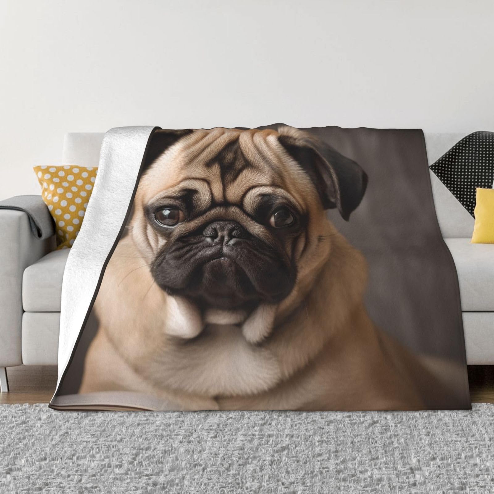 KLOPH Animal Pug Dog Throw Blanket 50"x40" Flannel Fluffy Warm Blanket for Couch, Reversible Plush Blankets for Bed, Comfy Fuzzy Blanket for Sofa, Plush Lightweight-Blankets for All Season