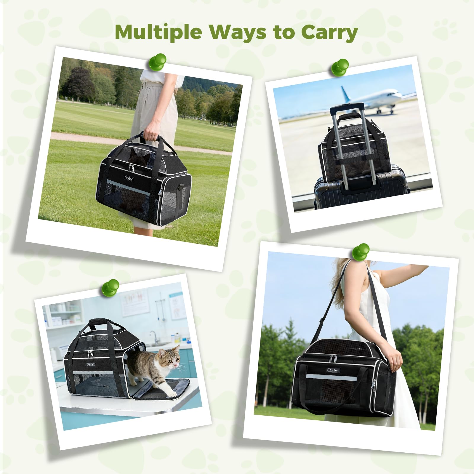 Bolsa de transporte para gatos y perros Lekespring, bolsa para perros y gatos, ampliable hacia arriba, bolsa para gatos hasta 7 kg, caja de transporte para gatos y perros para ir al veterinario en el