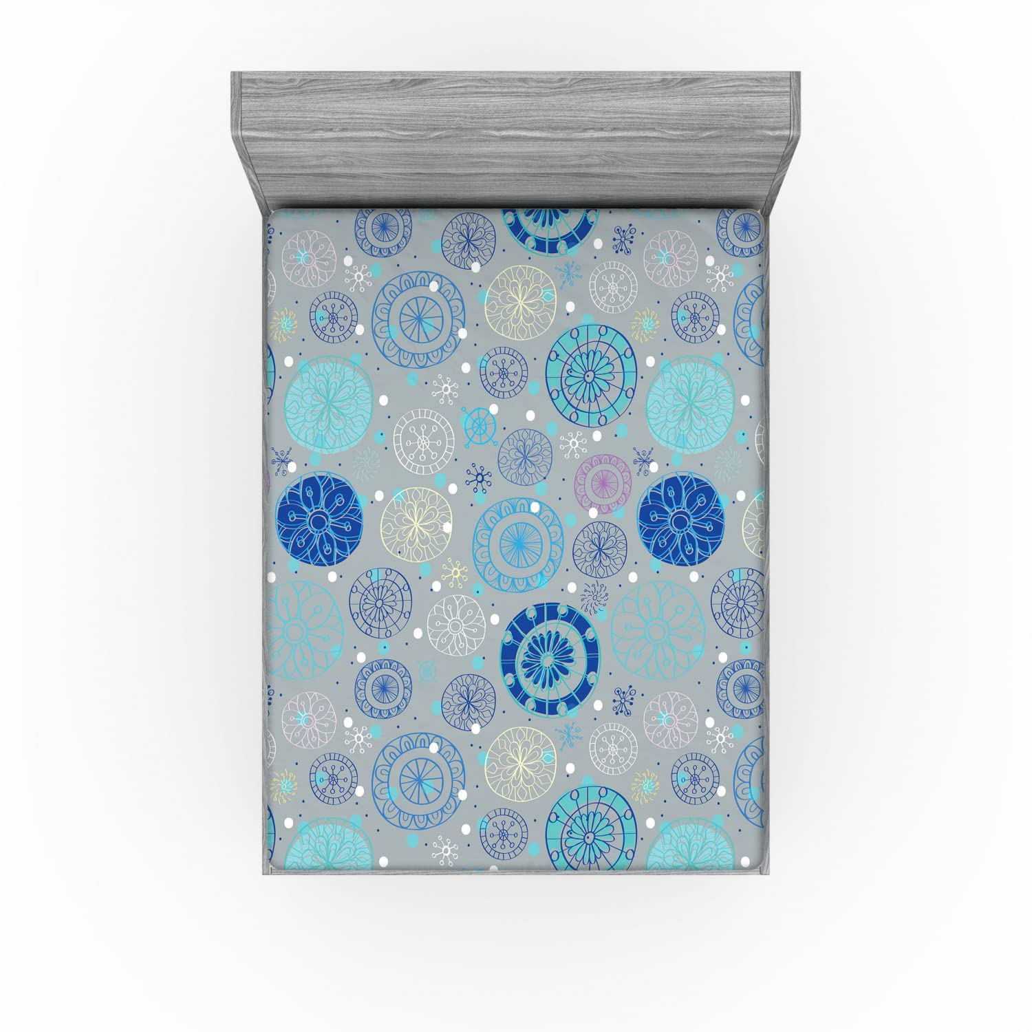 Ambesonne Cartoon 2 Pack Fitted Sheet, Abstract Snowflakes, Bed Cover All-Round Elastic Deep Pockets 2 Pieces, Package Contains 2 Full Size Fitted Sheets, Beige Blue