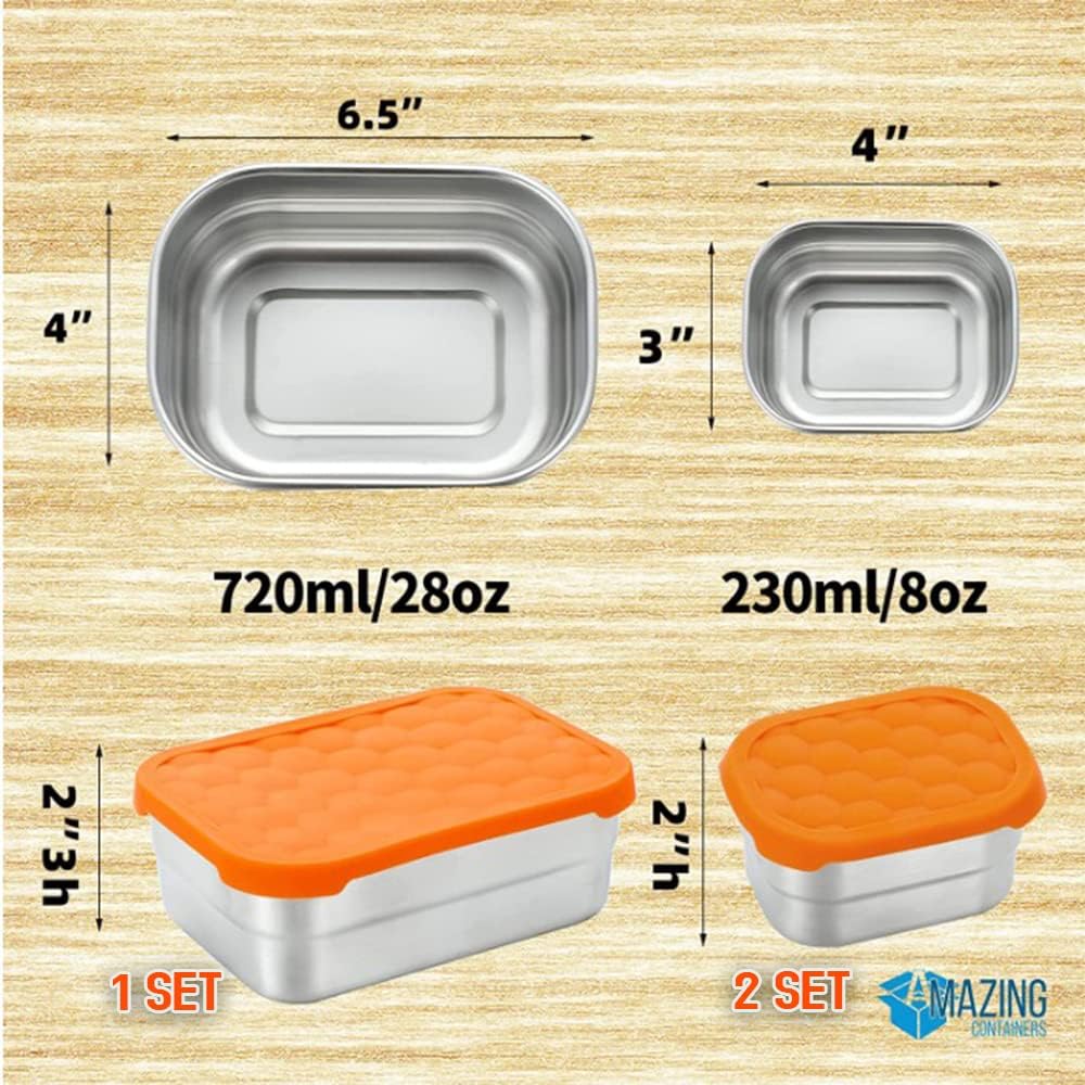AMAZING CONTAINERS|Stainless Steel Food Containers with Lids Set of 3 (28 oz, 2X 8 oz) | Steel Lunch Container for Kids and Adults | Metal Snack Container Leakproof Lunch Box Sandwich Containers - Image 2