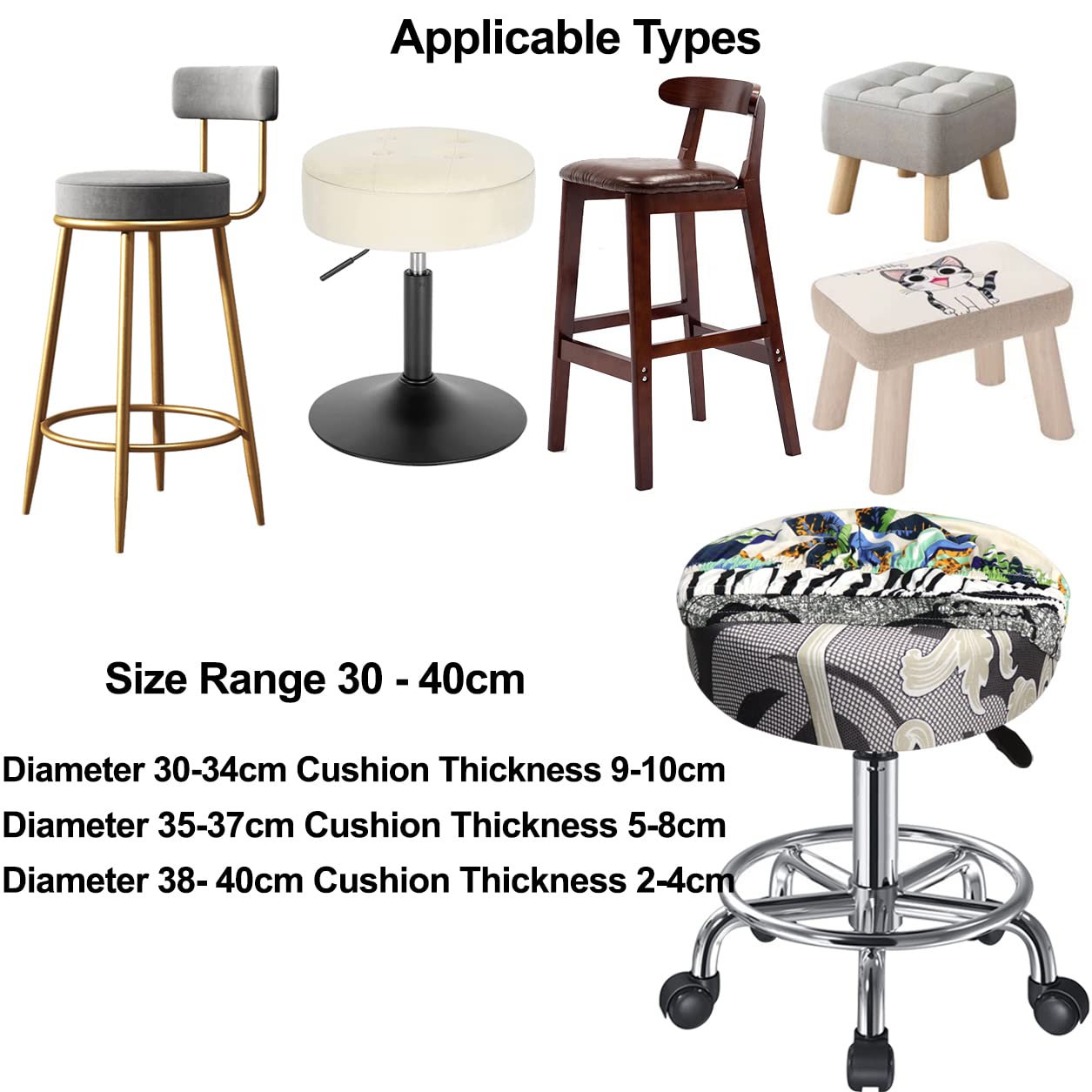 Copri Sgabello Elastico 30-40cm Lavabile - Morbido, Colorato, Per Sgabelli Rotondi E Quadrati - Foto 5