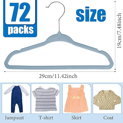 Miniatura 2 de Tanlade Paquete de 72 perchas de terciopelo para bebés recién nacidos, perchas para ropa de bebé, perchas para ropa de bebé, perchas para ropa de