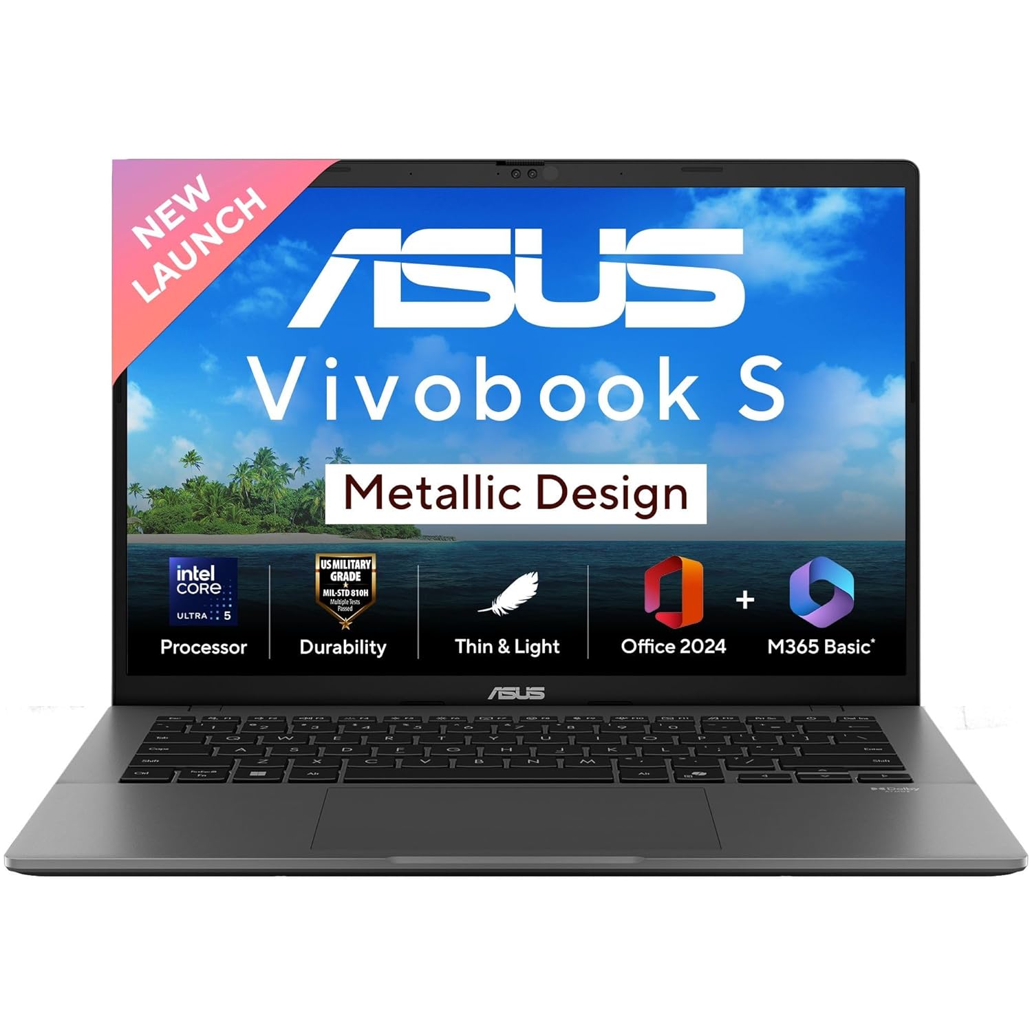 ASUS Vivobook S14, Intel Core Ultra 5 225H, Metallic Design Laptop (Intel iGPU/16GB RAM/512GB SSD/FHD+/14″/60Hz/Windows 11/M365 Basic (1Year)*/Office Home 2024/Matte Gray/1.4 Kg) S3407CA-LY057WS
