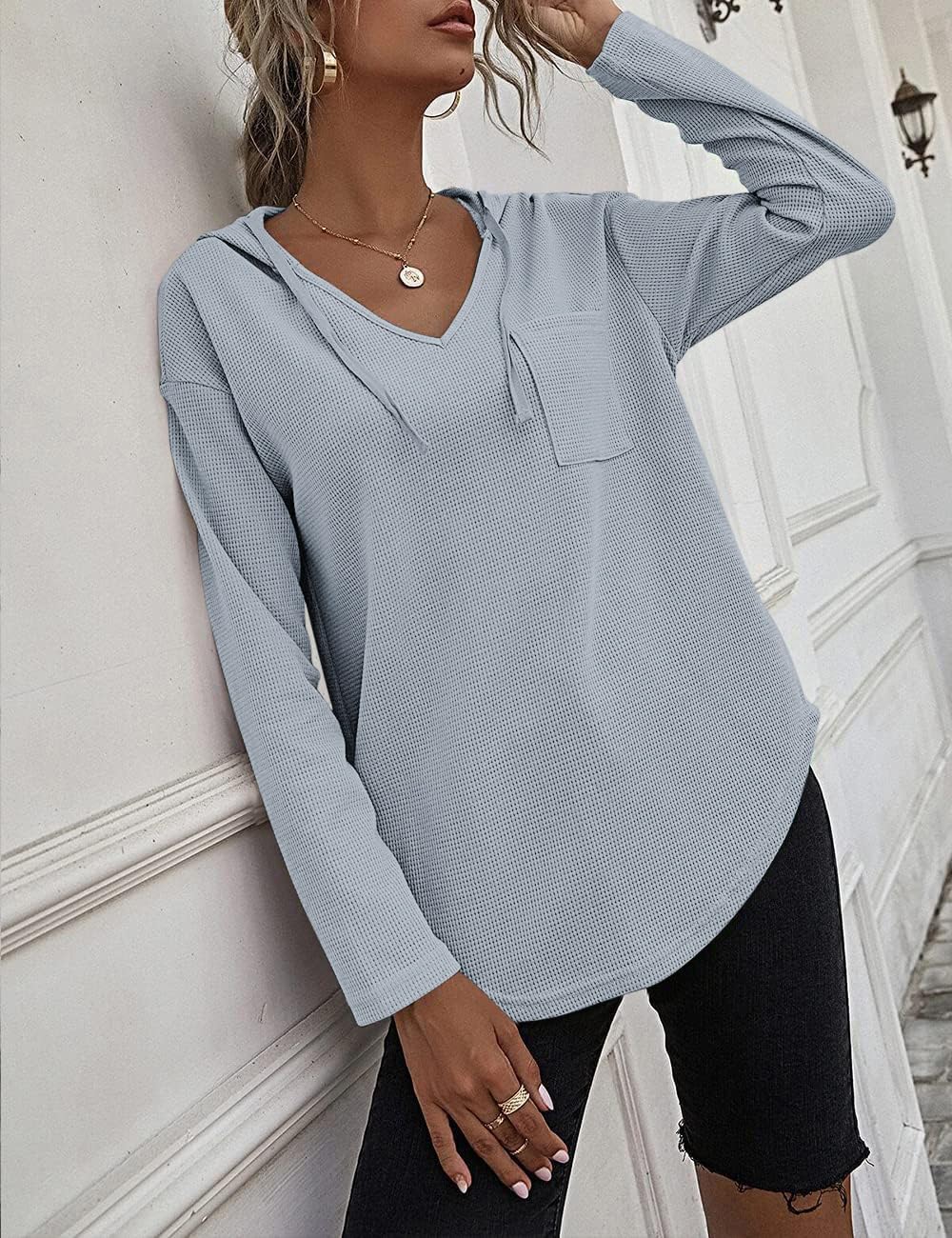 Cuptacc Felpa Donna con Cappuccio 2024 Maglione Scollo A V Autunno Maglia Manica Lunga Camicia Elegante