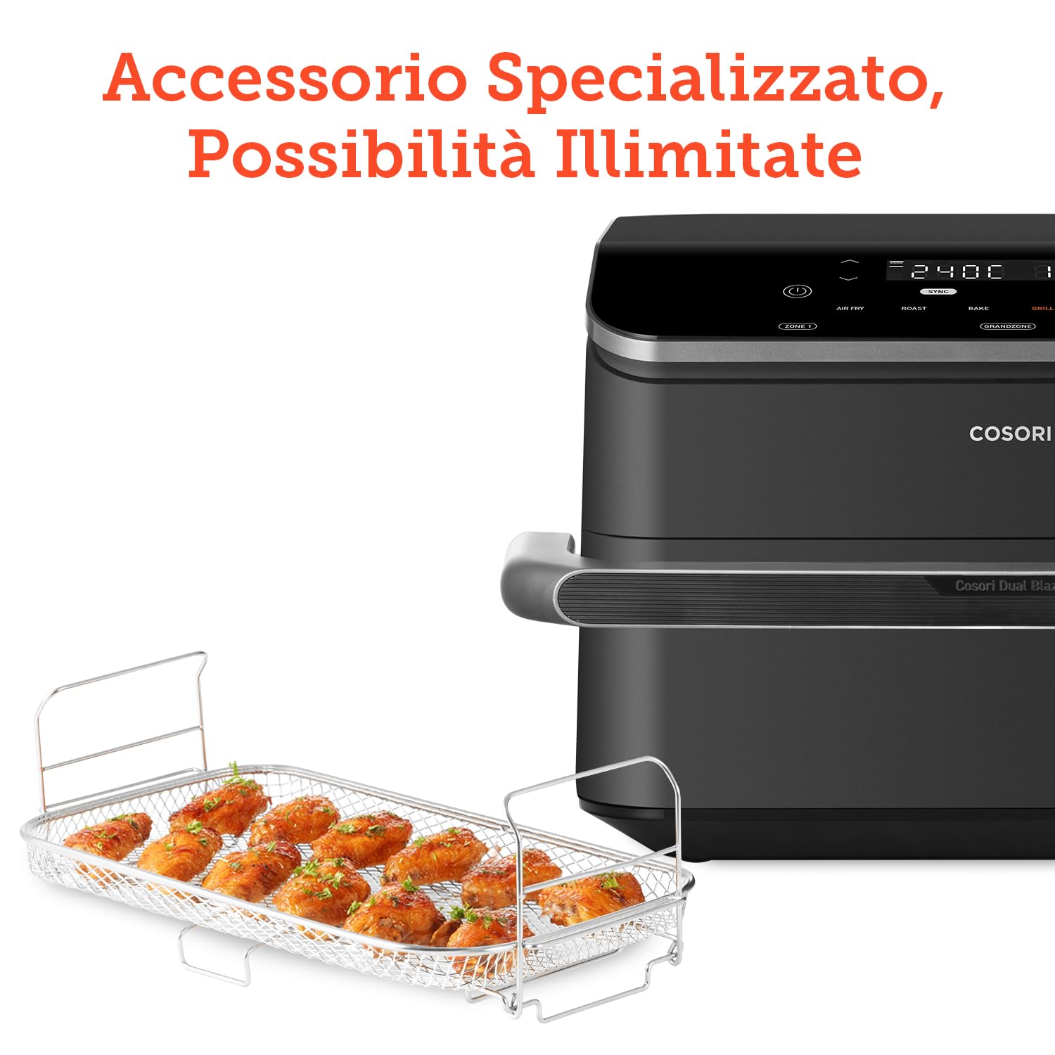 COSORI Griglia per Arrostire per 10 Litri Dual Blaze TwinFry, Accessori per Friggitrice ad Aria, Roasting Rack, Accessori per Forno, Microonde, Vapore, 36,8 * 18,8 * 11,6 (4,6) cm, Altezza Regolabile