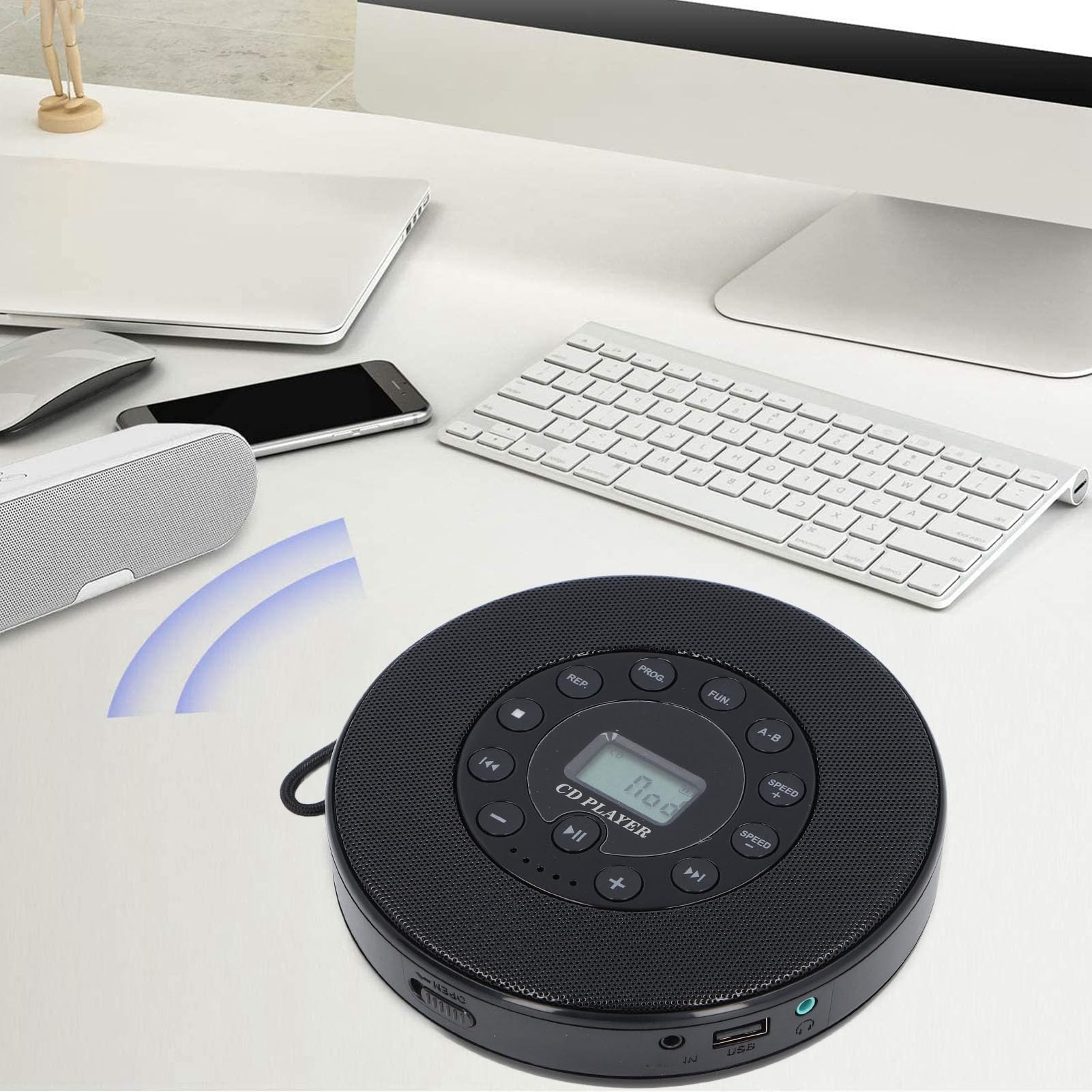 Generic Lettore CD Portatile Bluetooth con Altoparlante e Funzione Anti Salto per Batteria Ricaricabile da Viaggio in Auto (BLACK)