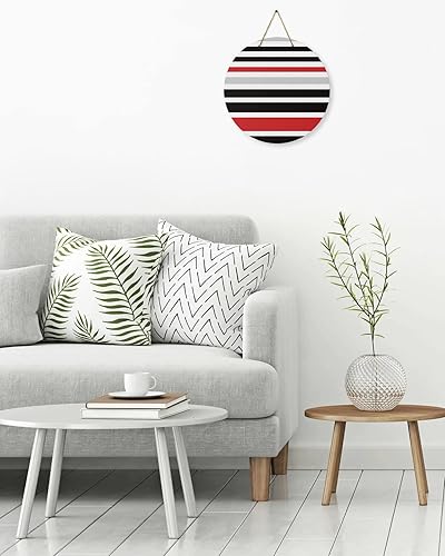 Miniatura 4 de Letrero de bienvenida para decoración de puerta delantera, arte abstracto, rayas blancas, rojas y negras, coronas de 10 pulgadas, decoración