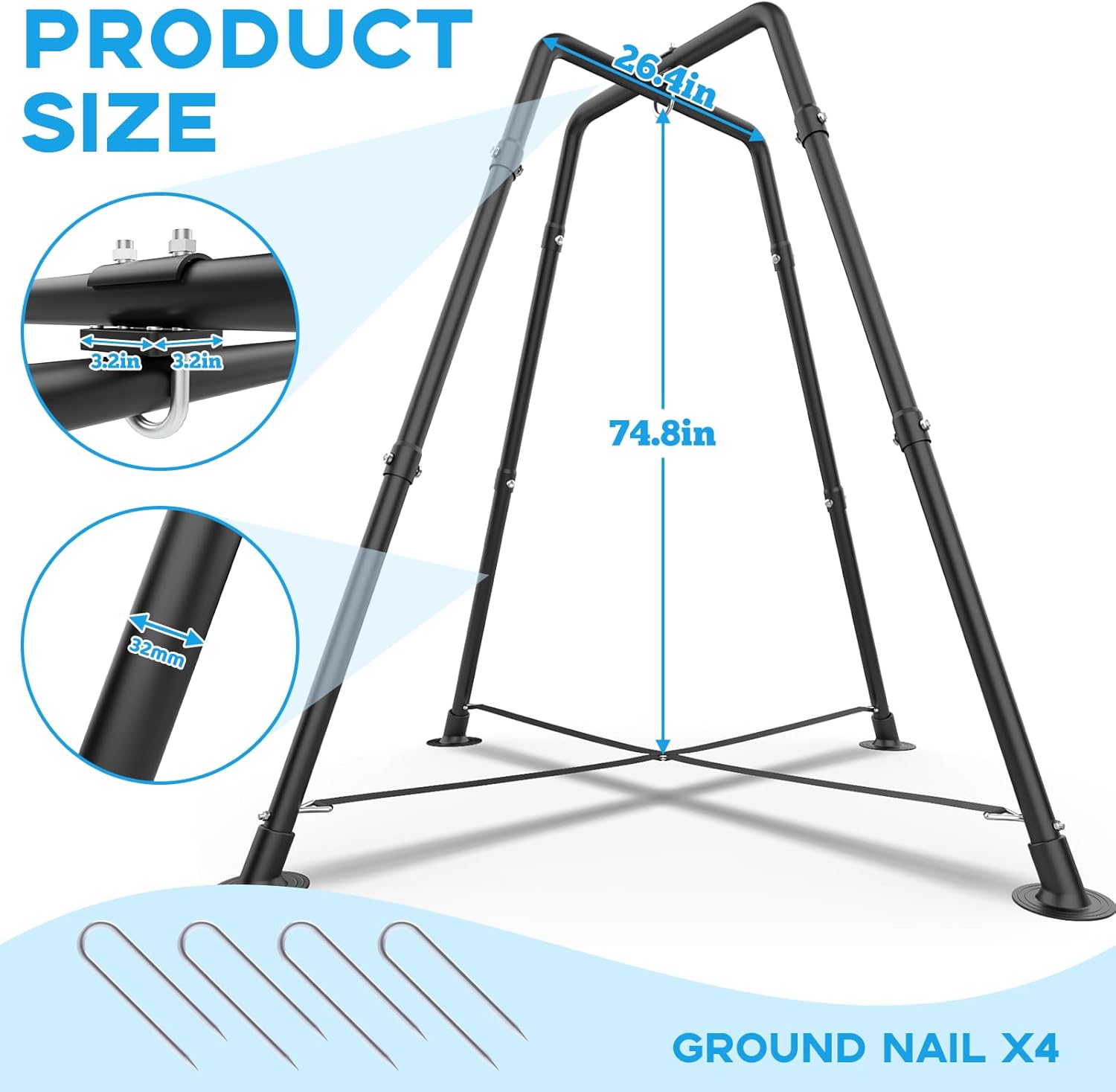 Swing Set with Tent Swing, Hanging Tree Tent w/Swing Frame, X-Shaped Swing Stand with Tent Swing, Tent Swing Chair, 330 lbs, w/Rainbow Lights String, Indoor Outdoor Use (Light Blue)