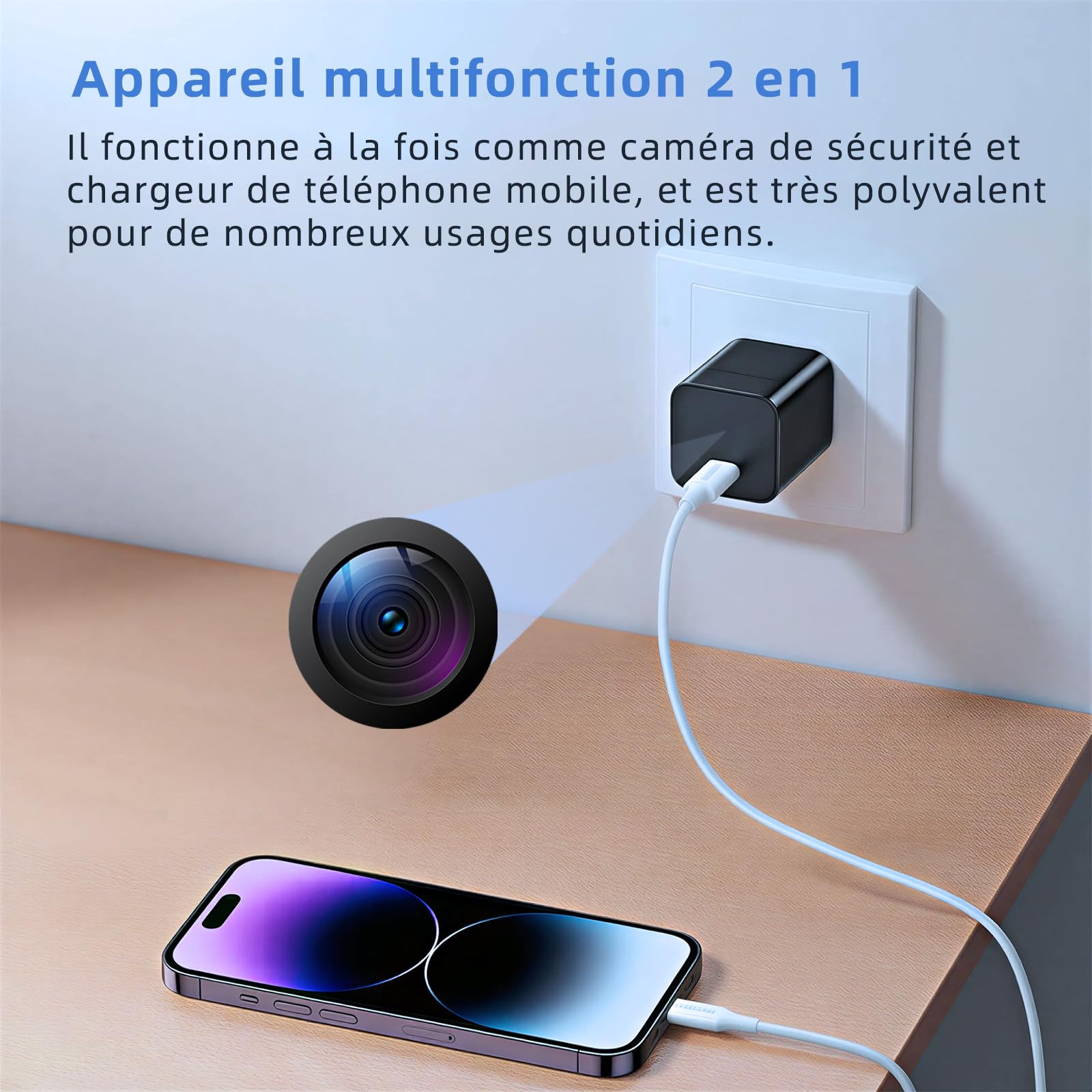 Mini caméra HD 1080P, caméra de sécurité domestique portable plug‑and‑play | détection de mouvement, idéale pour la surveillance 24h des enfants, animaux de compagnie, bureau et entrepôt, sans Wi-Fi.