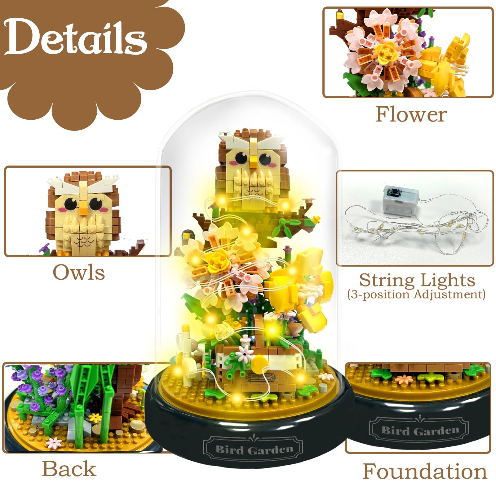 Felicify Flower Bouquet Building Sets With LED Lighting, 1123pcs Animal Building Blocks With Cover, Botanical Collection Toy - Image 3