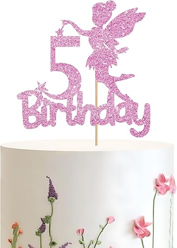 Miniatura 7 de Decoración para tarta de 7 cumpleaños con purpurina rosa, decoración de pastel de 7 años para niña, decoración de fiesta temática de jardín de hadas