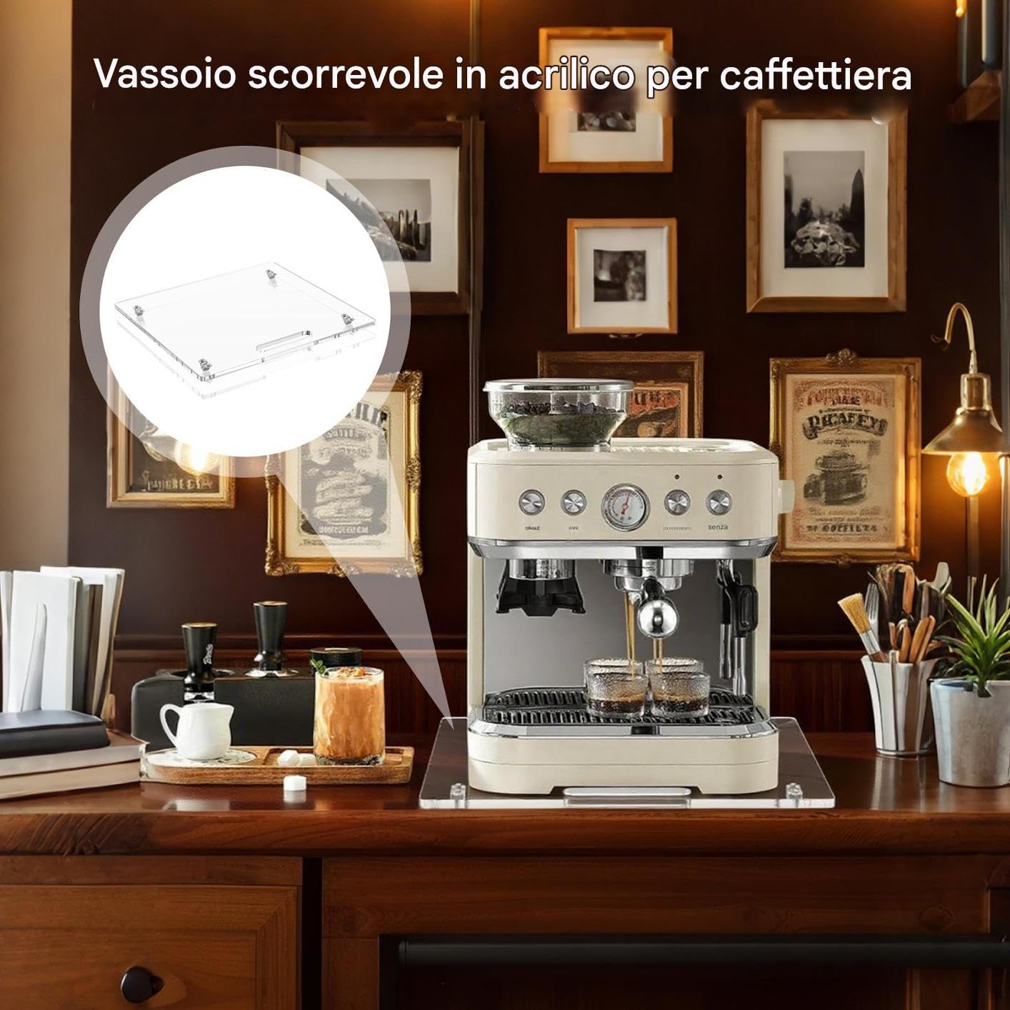Vassoio Scorrevole Per Elettrodomestici Cucina,Vassoio Elettrodomestici In Acrilico Con Rotelle Gomma - Organizzatore Macchine Casa Cucina 35x33cm Per Impastatrici Piano