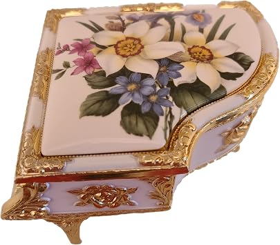 Splendid Floral Piano Music Box Jewelry Box with Lined Jewelry Compartment Playing Somewhere Out There