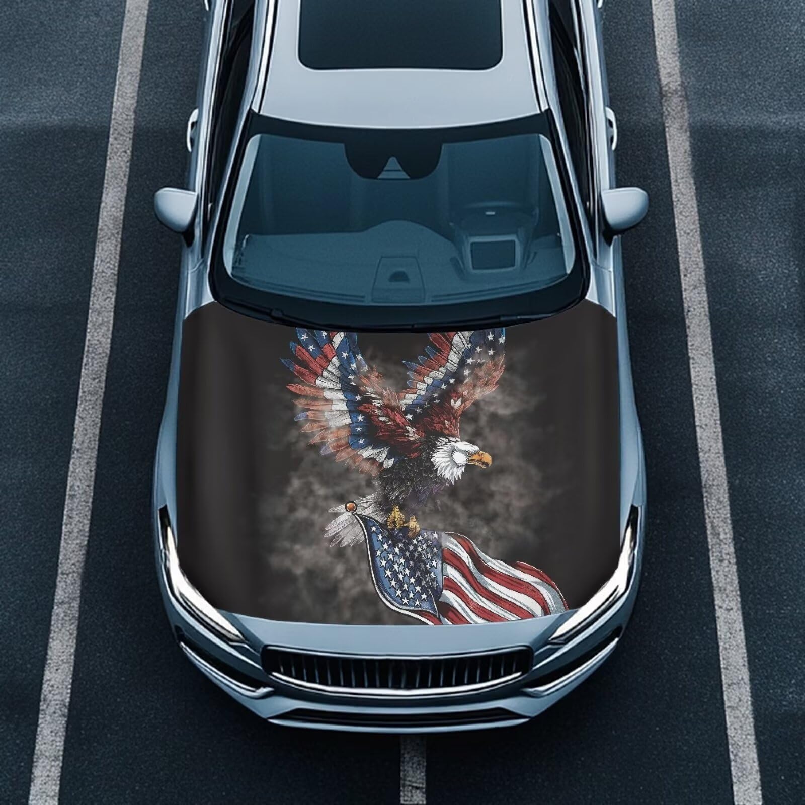 Renewold Eagle American Flag Cool, Car Hood Cover Protector, Vehicle Hood Wrap Blanket, Hood Covers for Cars, Women Men Automotive Exterior Accessories, Elastic for Outdoor Indoor