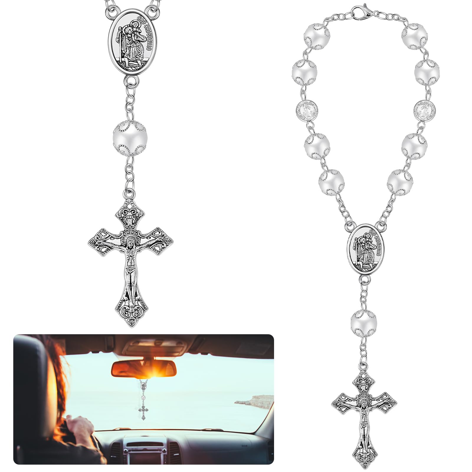 Croce colorata in macramè per auto / Ciondolo cristiano per specchietto retrovisore / Decorazione religiosa / Appendi auto - Italia