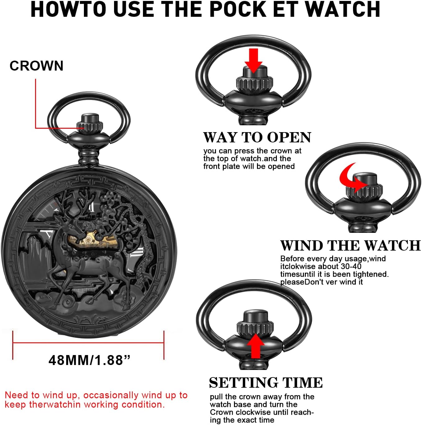 Tiong Bronze Single Opening Eagle Design Mechanical Pocket Watch, Men's Mechanical Movement Roman Digital Dial Pocket Watch