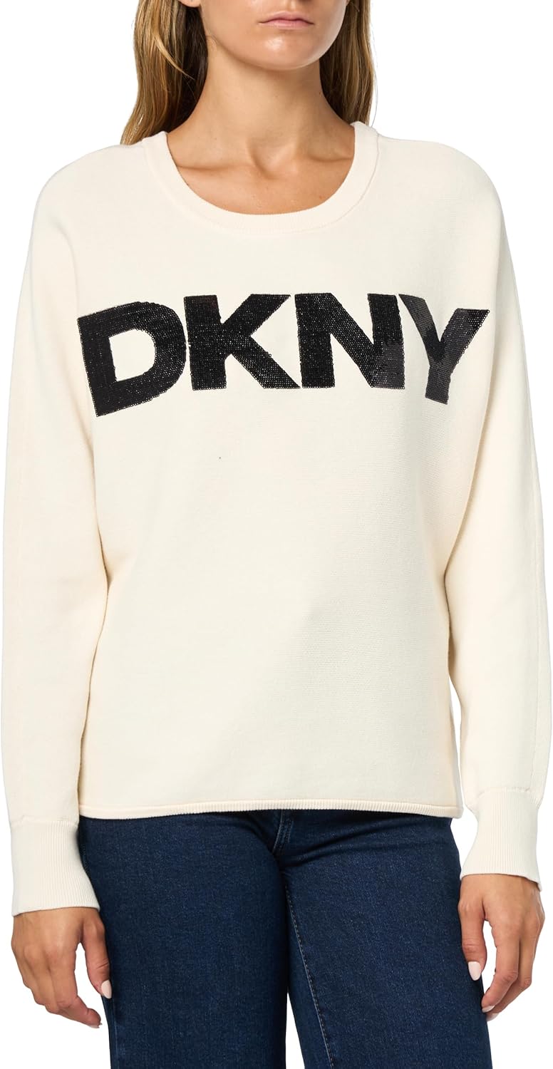 DKNY Womens Long Sleeve Crew Neck Logo Sweater
