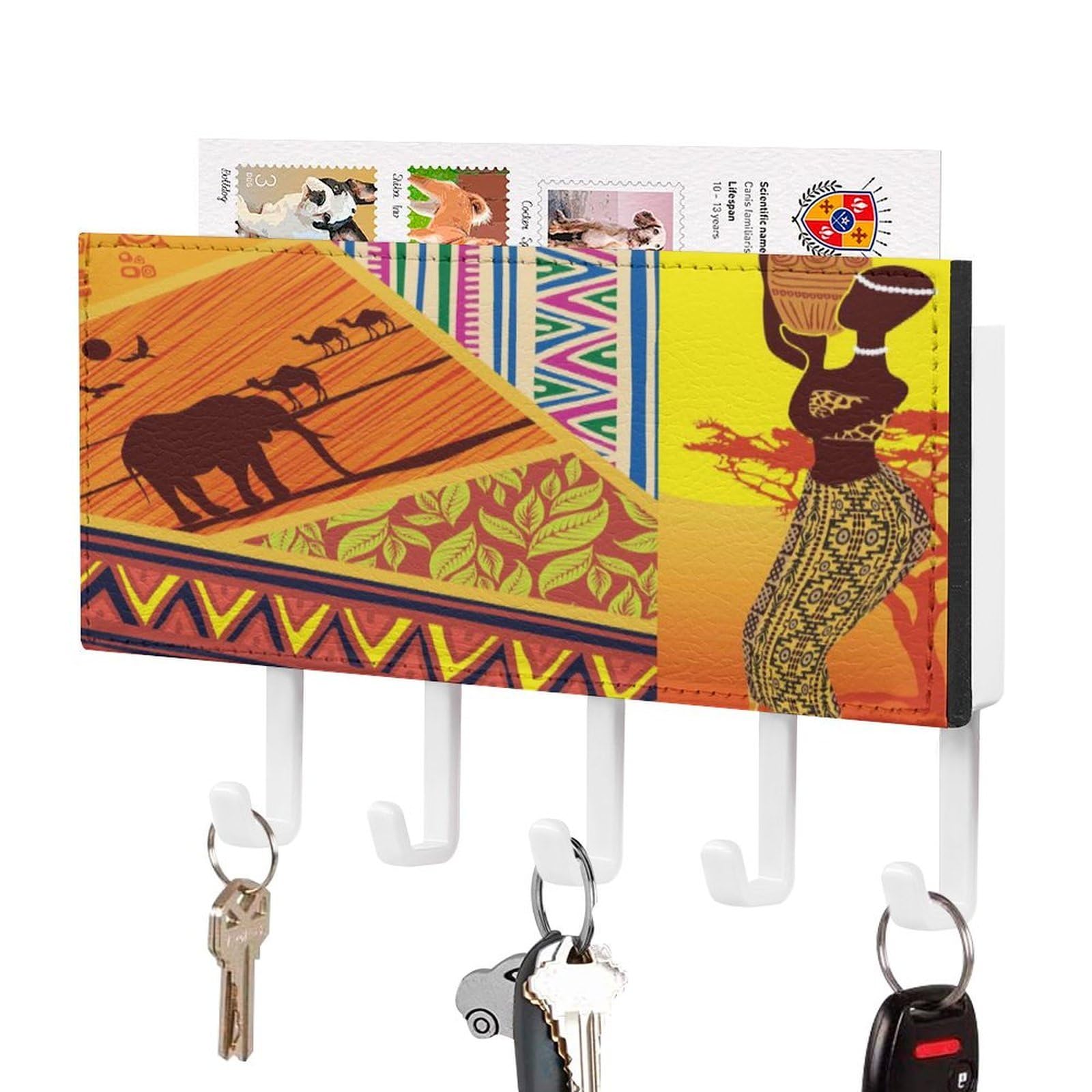 NCLQVJXZKHW Africa Elephant Women Key Holder with 5 Hooks Key Hooks Wall Mounted Key Racks Key Hanger Organiser Shelf