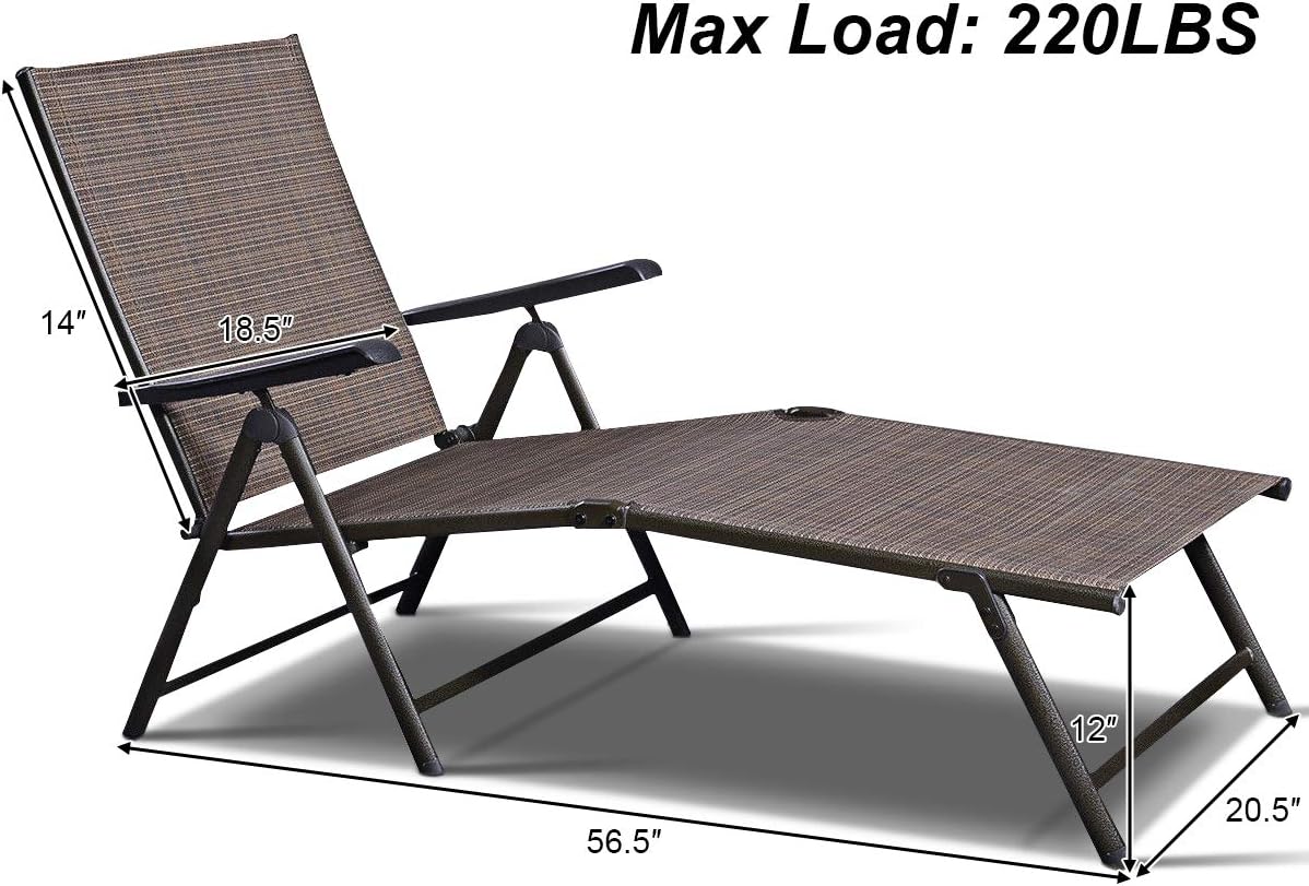 Casart Chaise Lounge Chair, Outdoor Adjustable Lounge Recliner for Poolside, Garden and Patio