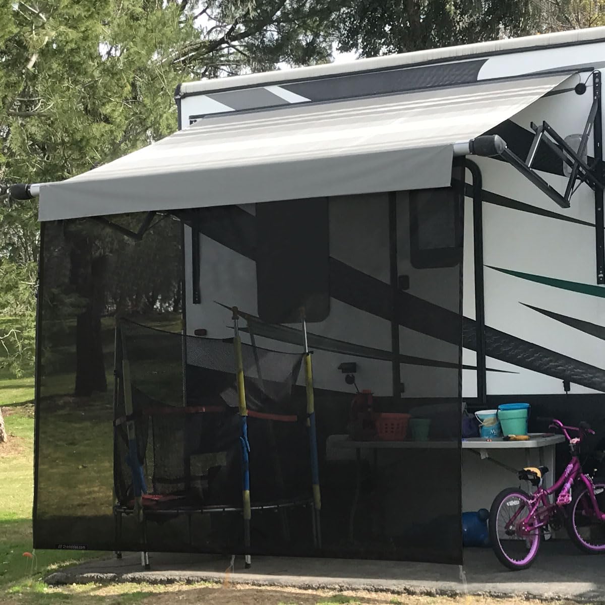 Shadeidea RV Awning Sun Shade Screen for Awning - 9' X 9' 5'' Black Mesh Sunshade Motorhome Camping Trailer UV Sunblocker Canopy Sunscreen - Offer 3 Year Warranty