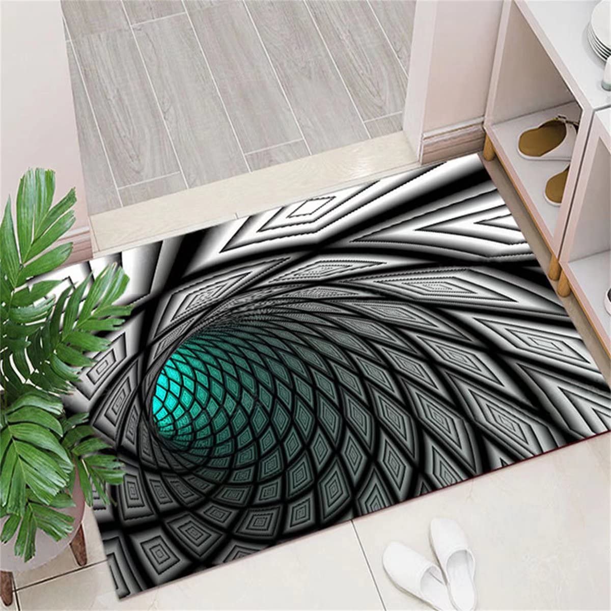 3D Halloween Small Rug Vortex Illusion Carpet 2x3Feet Entrance Door Mat Abstract Optical Illusion Doormat Anti-Slip Doormat Home Living Room Decor Rug