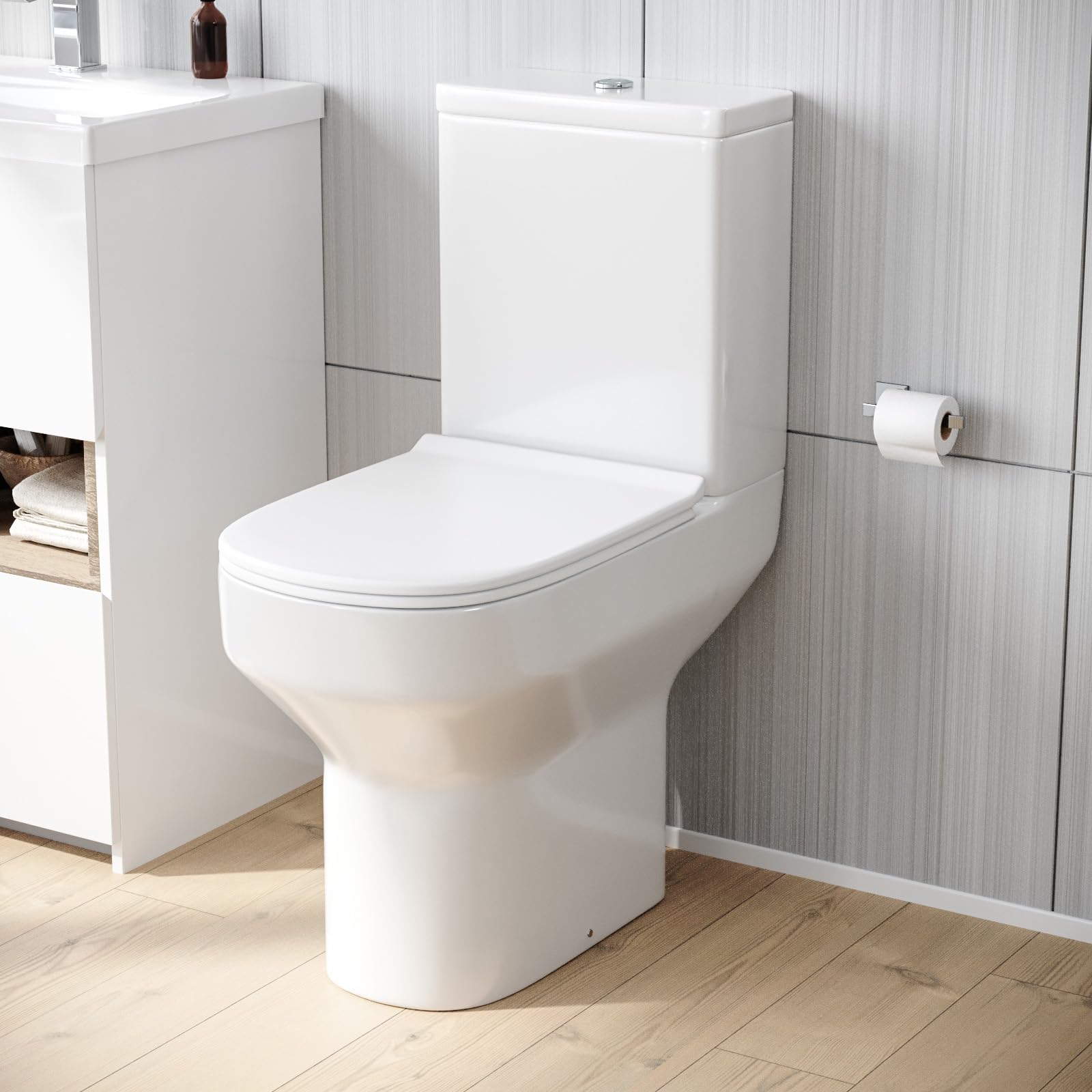 Nes Home Modern Comfort Height Close Coupled Toilet Cistern & Soft Close Seat