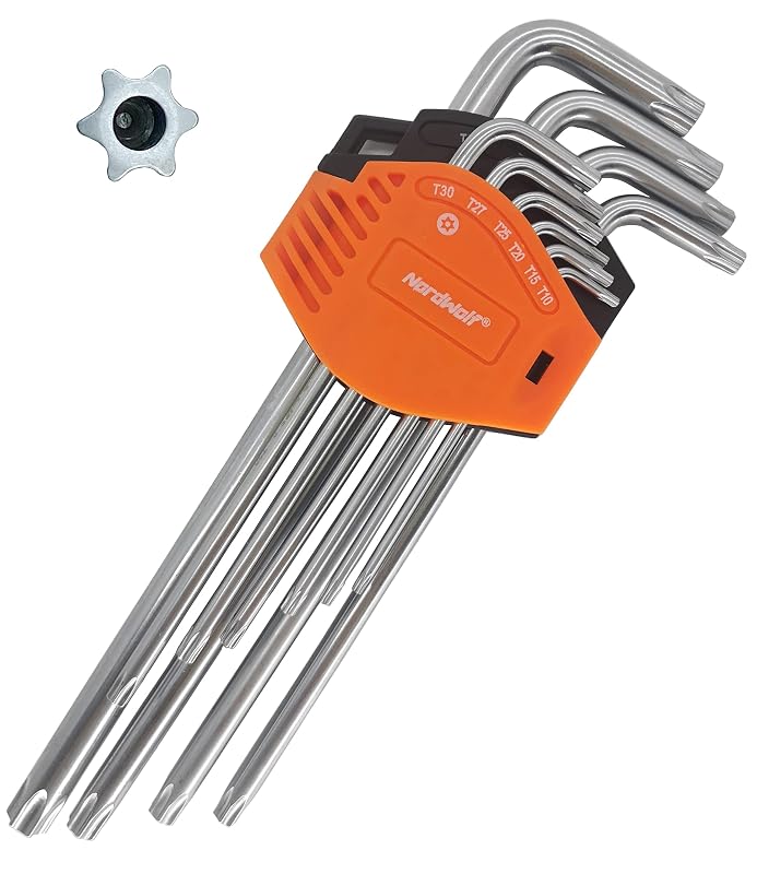 Kit de Chaves Torx de Segurança Longas em Aço S2 NordWolf T10 a T55 com 10 Peças