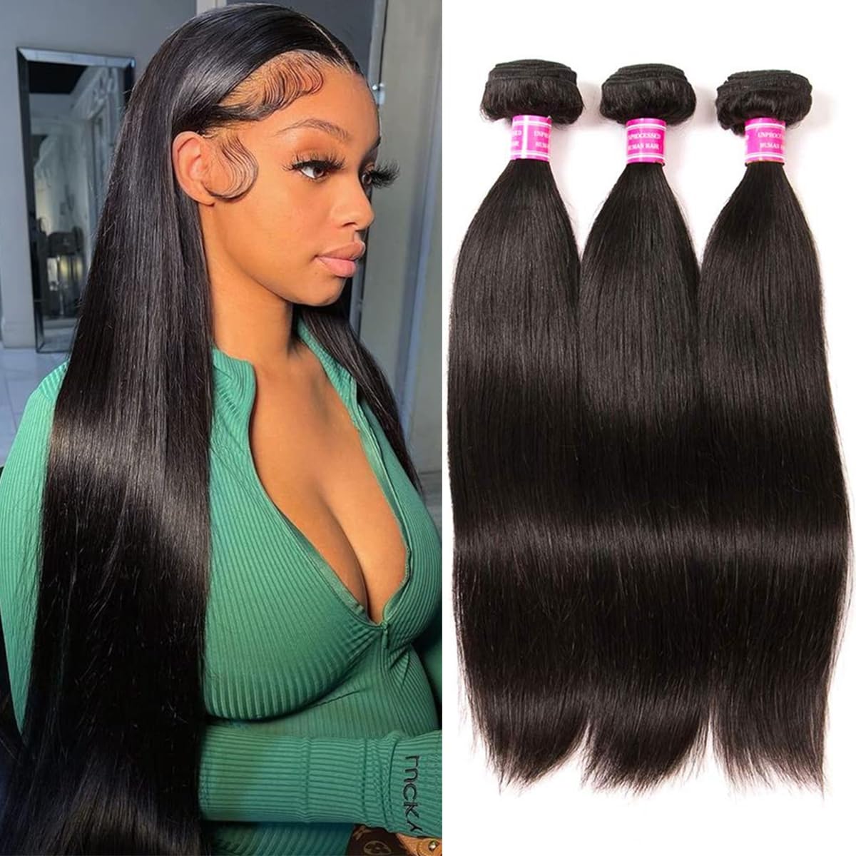 Straight Bundles Human Hair 10 12 14 Inch Human Hair Bundles Raw Thick Straight Hair 12A 100% Unprocessed Brazilian Virgin Hair Extension Double Weft