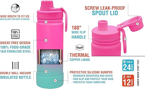 Miniatura 4 de CHILLOUT LIFE Botella de agua aislada para niños de 17 onzas para la escuela con tapa de boquilla a prueba de fugas y bonitas calcomanías