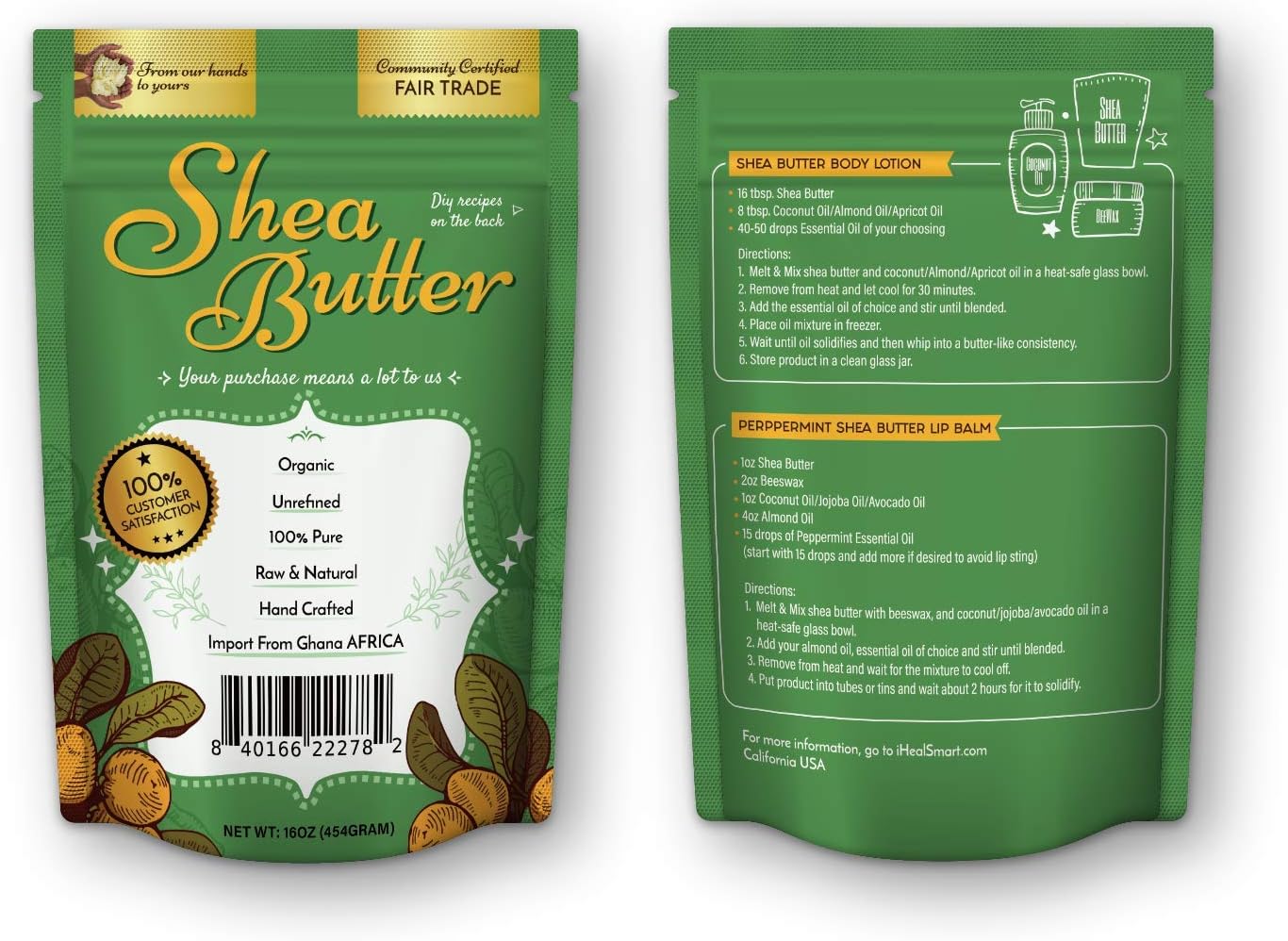 Miibox 100% Raw Unrefined Organic Shea Butter-African Grade A Ivory 1 Pound (16oz)