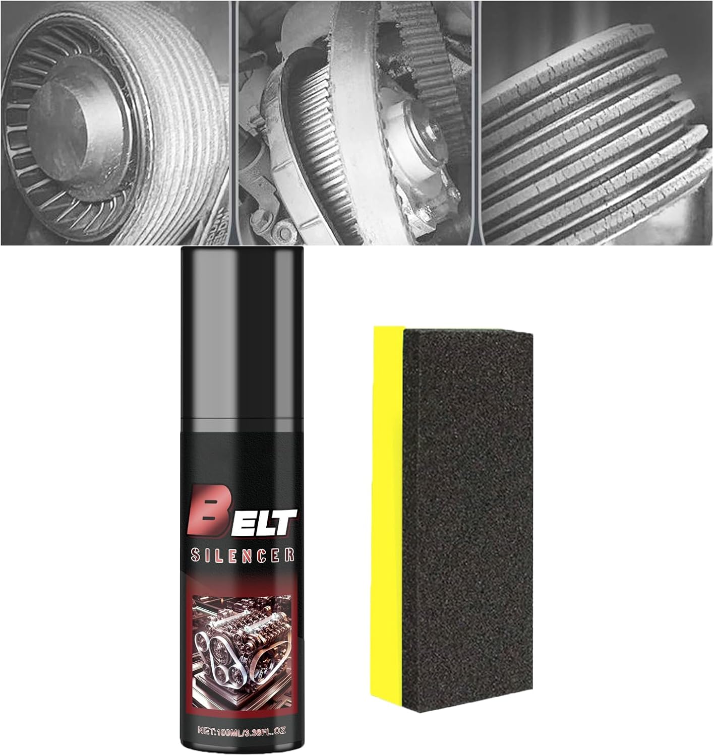 3.38fl.oz (100ml) Belt Dressing Spray Automotive, Long-Lasting Anti-Slip Timing & Drive Belts, Restores Grip & Extends Belt Life, Quick-Dry Belt Dressing Noise Lubrication (1 Set)